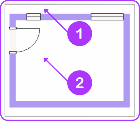 Image showing the view assistant, annotated to point out the floor view and room view